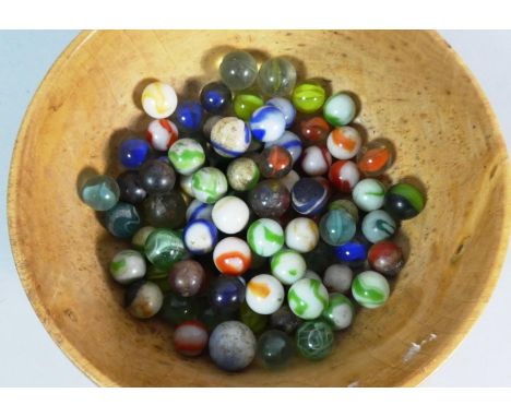 A Bowl Containing Collection of Early and Vintage Glass Marbles 