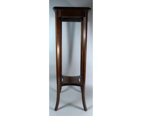 An Edwardian Mahogany Square Topped Jardiniere Stand with Stretcher Shelf, 30cm Square 