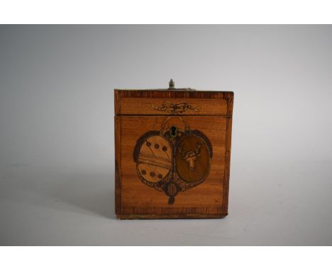 An Interesting Late 18th/Early 19th Century Inlaid Square Topped Tea Caddy with Inner Lid, In Need of Some Attention, 11cm Sq