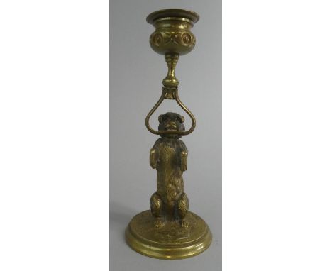 A Novelty Brass Candle Stick in the Form of Standing Dog, 6cm High