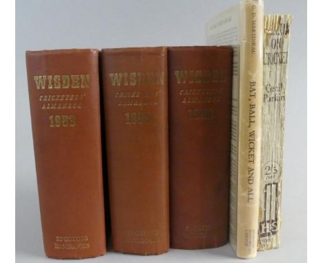 A Collection of Books Relating to Cricket to Include Three Editions of Wisden Cricketers Almanack 1952, 1953 and 1955 Togethe