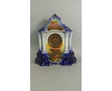 An Early 20th Century Ceramic Mantle Clock Decorated with Bull, 36cm High 