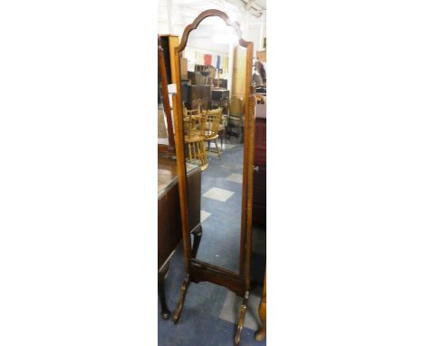 A Edwardian Oak Framed Cheval Mirror, 33cm Wide 