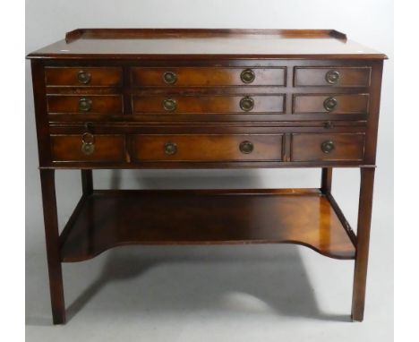 A Bevan Funnel Mahogany Cutlery Chest with Six Small Drawers, One Long Drawer and Pull Out Slide, Stretcher Shelf and Galleri