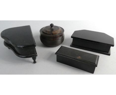 A Collection of Four Edonised Vintage Wooden Boxes and One in the Form of Grand Piano 
