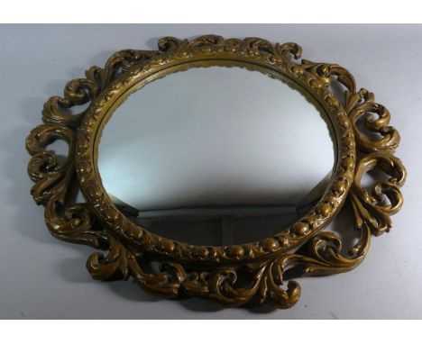 A Circular Gilt Composition Framed Convex Wall Mirror, c.1950, 59cm Diameter 