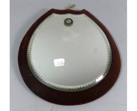 A Late Victorian Horseshoe Shaped Mirror with Red Velvet Mount, 30cm High 