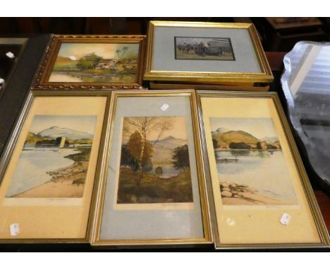 A Collection of Three Reginald Green Prints Together with Far Eastern Oil on Board, Military Print Etc 