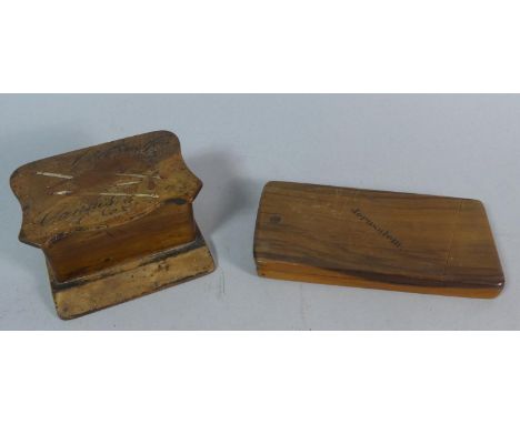 A Souvenir Hinged Mirror in Olivewood, Jerusalem, Together with a French Olive Wood Match Box and Stricker 