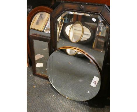 A Mid 20th Century Circular Wall Mirror, 48cm Diameter and Edwardian Oak Framed Example, String Inlaid Mahogany Framed Oval M
