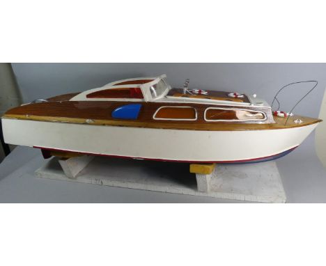 A Vintage Radio Controlled Wooden Model of a Power Boat, 110cm Long 