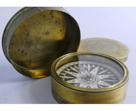 A 19th Century Brass Cased Circular Cased Compass by Spender &amp; Co. London, 8.5cm Diameter 
