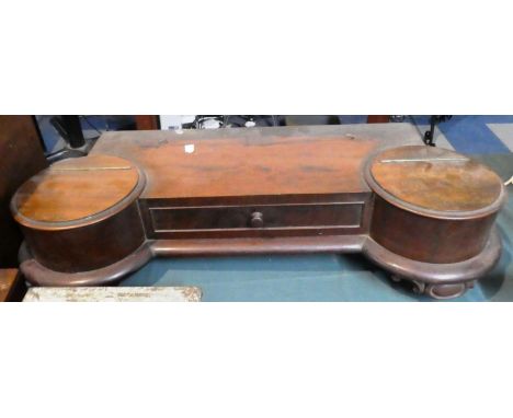 A Mahogany Shaped Plinth for Swing Mirror with Two Circular Jewel Wells and Centre Drawer, 71cm Wide 