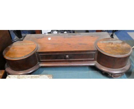 A Mahogany Shaped Plinth for Swing Mirror with Two Circular Jewel Wells and Centre Drawer, 71cm Wide 