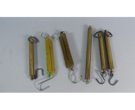 A Collection of Five Vintage Brass Spring Balances 