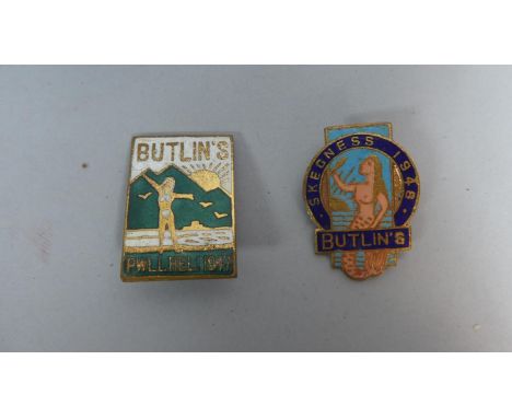 Two Vintage Enamelled Badges for Butlins, Pwllheli 1947 and Skegness 1948 