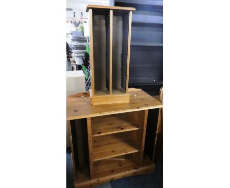 A Pine Galleried Two Shelf Music Stand and a CD Rack, 87cm Wide 