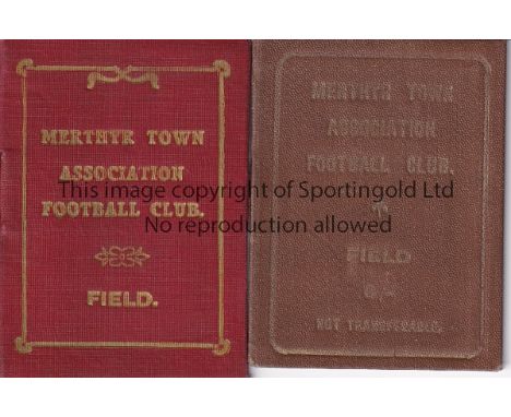 MERTHYR TOWN   Two Merthyr Town AFC season ticket booklets, 1909-10 and 1910-11, both include fixture lists, Merthyr played i