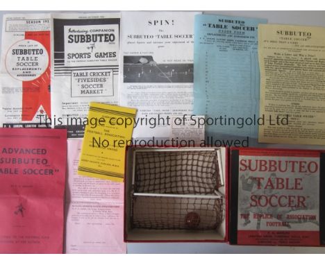 SUBBUTEO      A boxed set of 2 goals and a ball from the 1950's. The goals, ball and box are in good condition. Plus 9 pamphl