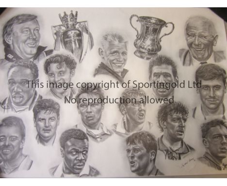 MANCHESTER UNITED     A 21" X 17" black &amp; white player portrait print of the 1994 League and FA Cup Double Winners. The S