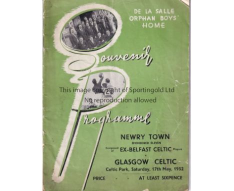 BELFAST CELTIC / GLASGOW CELTIC    Programme Newry Town Sponsored X1 composed of Ex Belfast Celtic players v Glasgow Celtic 1