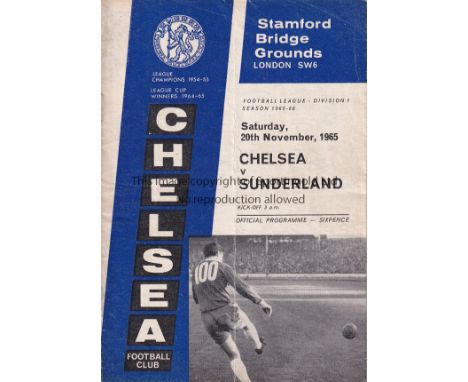 CHELSEA / SUNDERLAND    Programme from the postponed match Chelsea v Sunderland 20th November 1965. Light vertical fold with 