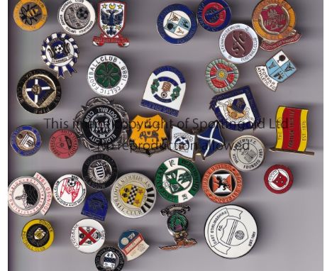 SCOTTISH BADGES     Thirty five Scottish Football badges, metal pin badges, modern, includes Celtic, Hearts, Hibernian, St Mi