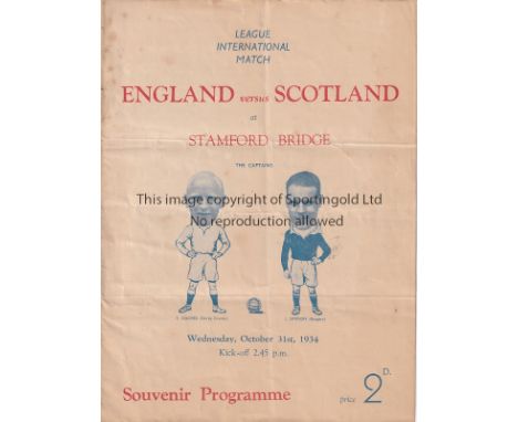 ENGLAND / SCOTLAND / CHELSEA   Programme Football League v Scottish League at Stamford Bridge 31st October 1934. Light folds.