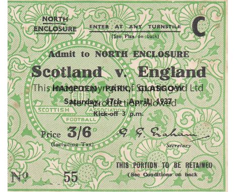 SCOTLAND - ENGLAND 1937   Match ticket, Scotland v England, 17/4/1937, North Enclosure.   Generally good