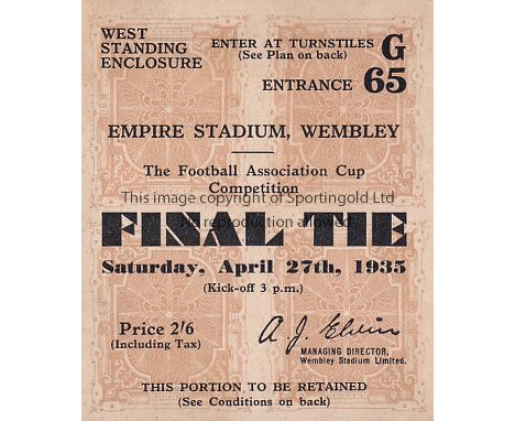 1935 CUP FINAL   Match ticket 1935 Cup Final, standing ticket.  Good
