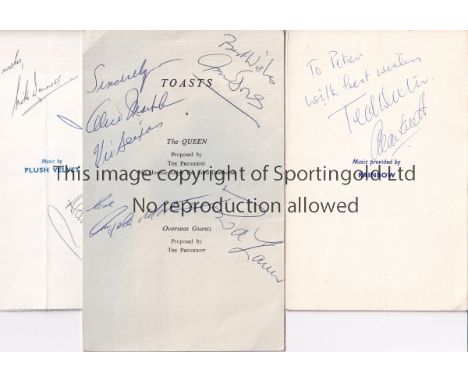 SPORT / SHOWBIZ AUTOGRAPHED MENUS      Seven signed menus: 1995 by Rosemary Squires, 1960 Variety Artists Ladies Guild Dinner