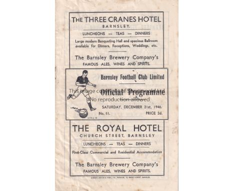 BARNSLEY / WEST HAM    Programme Barnsley v West Ham United 21st December 1946. Some light ageing. Generally good    