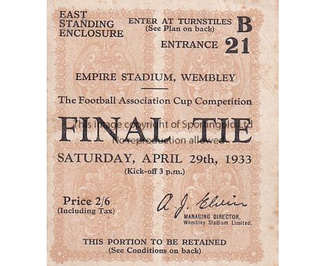 1933 CUP FINAL   Match ticket 1933 Cup Final. Standing ticket.   Generally good