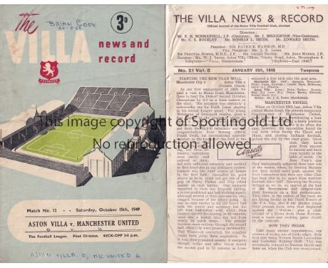 ASTON VILLA / MAN UNITED    Two programmes between Aston Villa and Manchester United played at Villa Park 1947/48 (4 Page lig