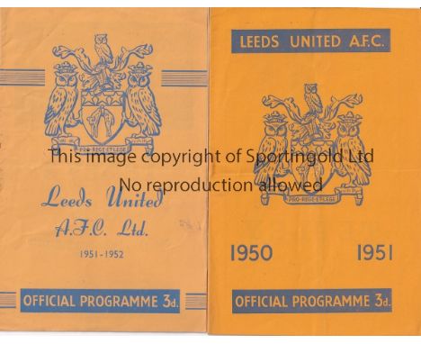 LEEDS   Two Leeds United home programmes v West Ham United 1950/51 ( (light horizontal fold/team changes) and Queen's Park Ra