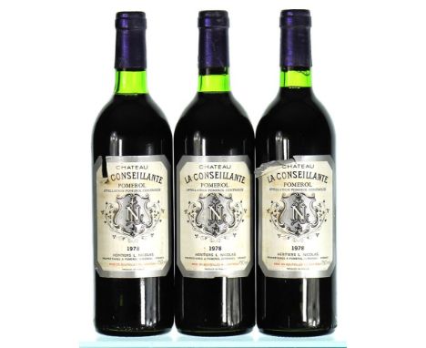 1978 Chateau la ConseillantePomerolStained & damaged labels3x75clThese wines have been stored in an exceptional private cella