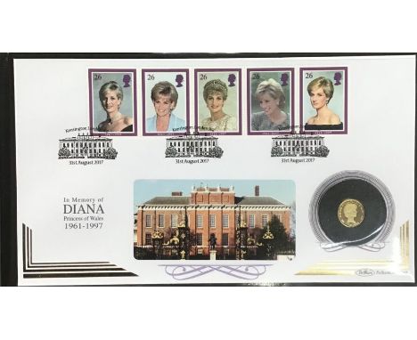 Tristan de Cunha 2017 9ct Gold One Crown First Day Cover. Commemorating the life of Princess Diana. 