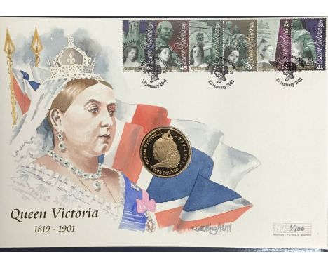 Guernsey 2001 22ct Gold £5 Coin in a hand painted envelope by the artist Christian Ellingham limited edition First Day Cover 