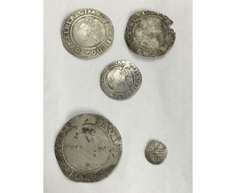 Collection of Elizabeth I &amp; James I hammered silver coins, includes 1567 Sixpence mm coronet, 1571 Sixpence mm castle, 15