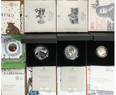 Royal Mint Limited Edition Silver Proof Coins, includes 2019 The Gruffalo 50p, 2019 350th anniversary of Samuel Pepys Last Di