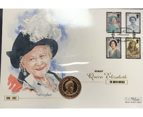 Royal Mint 2002 22ct Gold £5 Coin in a hand painted&nbsp;envelope by the artist Christian Ellingham limited edition First Day