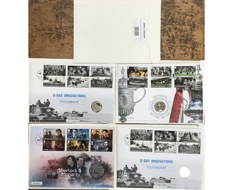 Royal Mint &amp; Royal Mail BU Coin &amp; First day Covers of two D-Day sets, 150 years of the FA Cup £2 coin set and two She