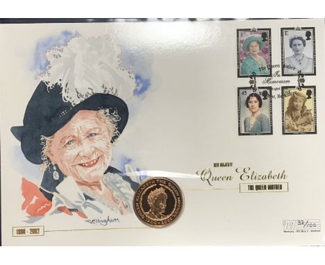 Royal Mint 2002 22ct Gold £5 Coin in a hand painted&nbsp;envelope by the artist Christian Ellingham limited edition First Day