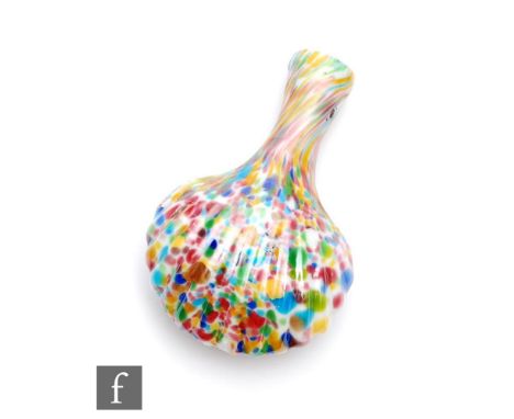 A Murano Salviati &amp; C Con Machi glass scent bottle of shell form with flared collar neck, circa 1880, decorated with poly