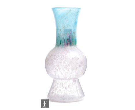 A 1930s Monart glass vase of inverted thistle form, shape CH, with a blue to pale lilac mottle gradient and a medial band of 