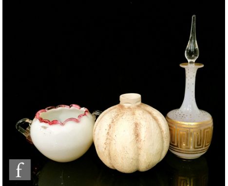 A collection of late 19th Century glass, comprising a Thomas Webb &amp; Sons Ivory glass vase of lobed globular form with sho