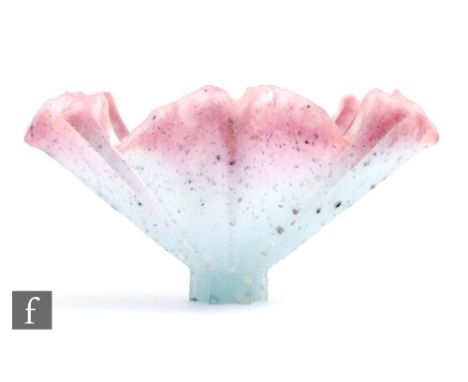 A later 20th Century Tessa Clegg studio glass pate de verre frosted bowl of flared and fluted form, in white with fine pale p