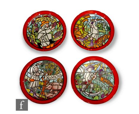 Four Poole Pottery 'Medieval Calendar Series' plates designed by Tony Morris comprising June, August, September and December,