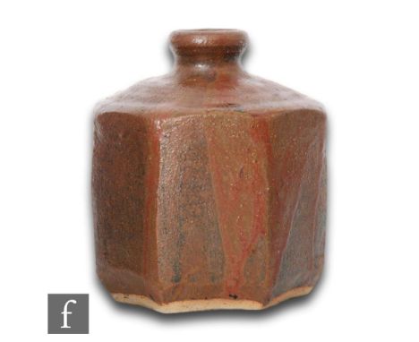 An octagonal slab built vase of shouldered form, from The Leach Pottery, by William (Bill) Marshall, with shallow collar neck