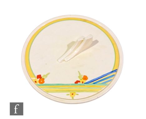 A Clarice Cliff Daffodil tureen and cover circa 1932, hand painted in the St Cloud pattern with stylised floral sprigs and ba